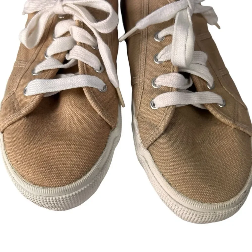 Lands End Tan Canvas Sneakers Women's 9.5 B Style 42532 Lace Up Classic Summer